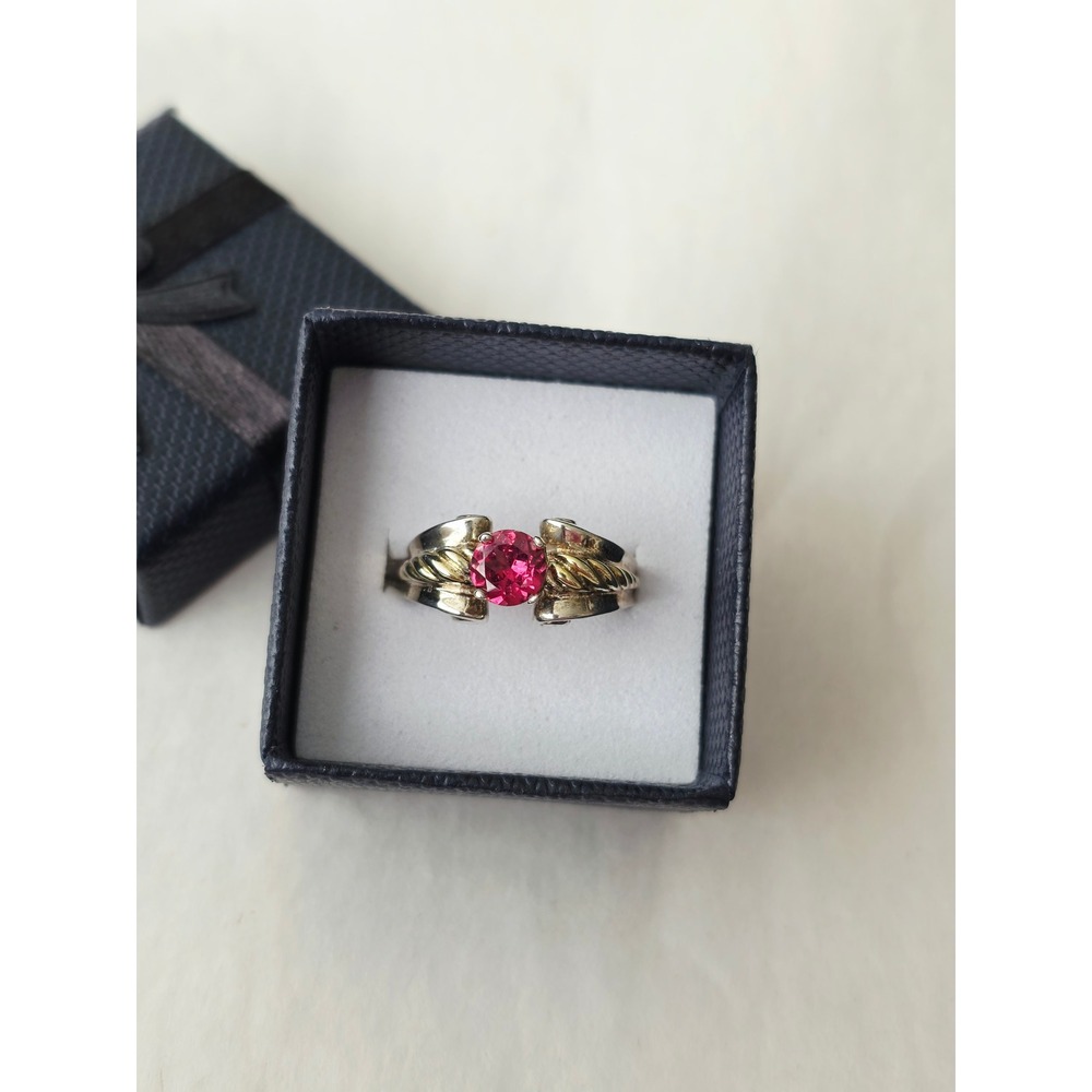Ruby Two Tone Sterling Silver 925 and 14K Gold Plated Bypass Ring Size 7